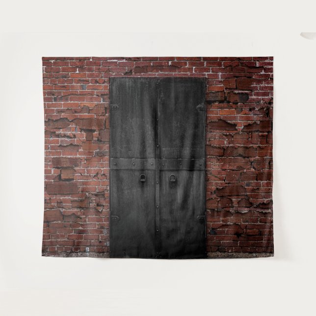 Rustic Exposed Red Brick Black Door Party Backdrop Tapestry (Front (Horizontal))
