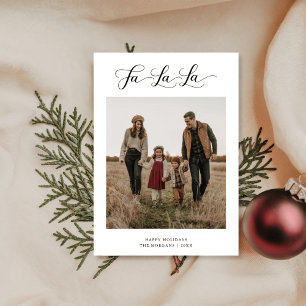Rustic Fa La La Script Christmas Family Photo Holiday Card