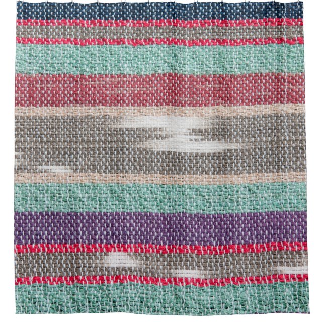Rustic Fabric: Colourful Textured Mosaic Shower Curtain (Front)