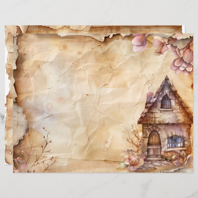 Rustic Fairy Home Vintage Scrapbook Journal Paper (Front/Back)