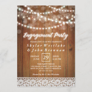 Rustic Fairy Lights Engagement Party Invitation