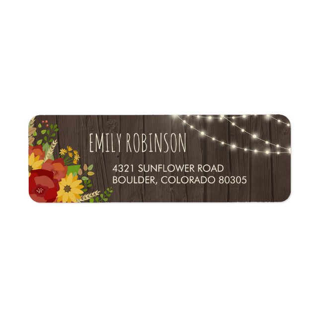 Rustic Fairy Lights Wood Grain & Flowers Return Address Label (Front)