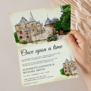Rustic Fairytale Castle Story Book QR Code Wedding Invitation