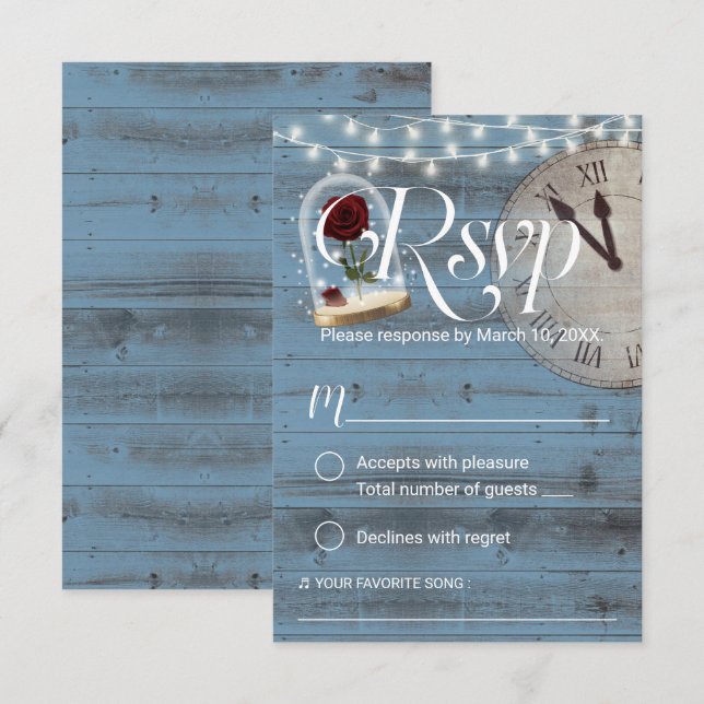 Rustic Fairytale Dusty Blue Barn Wedding RSVP Card (Front/Back)