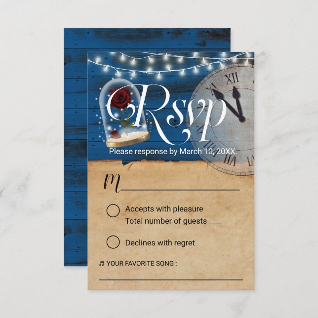 Rustic Fairytale Navy Blue Barn Wedding RSVP (Front/Back)