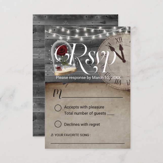 Rustic Fairytale Wedding Rose Glass Dome RSVP (Front/Back)