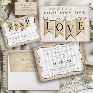 Rustic Faith Hope Love Religious Christian Wedding Invitation
