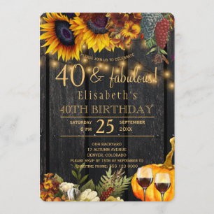 Rustic fall 40 and fabulous years 40th birthday invitation