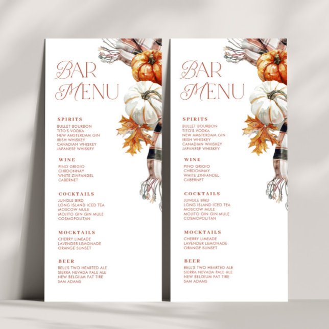 Rustic Fall 4x9 Bar Drink Menu (Rustic Fall 4x9 Bar Drink Menu)