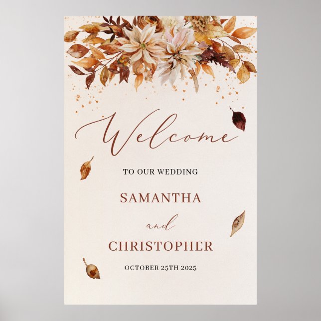 Rustic Fall and Autumn floral wedding welcome Poster (Front)