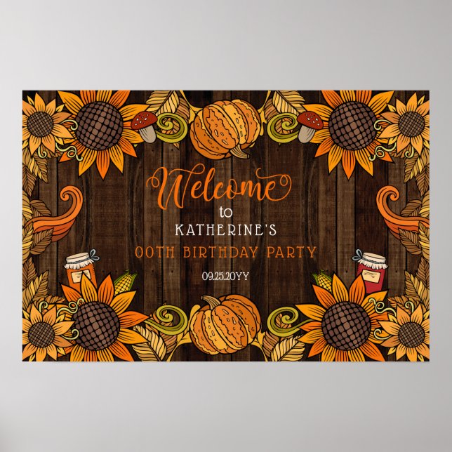 Rustic Fall | Autumn Birthday Party Welcome Poster (Front)