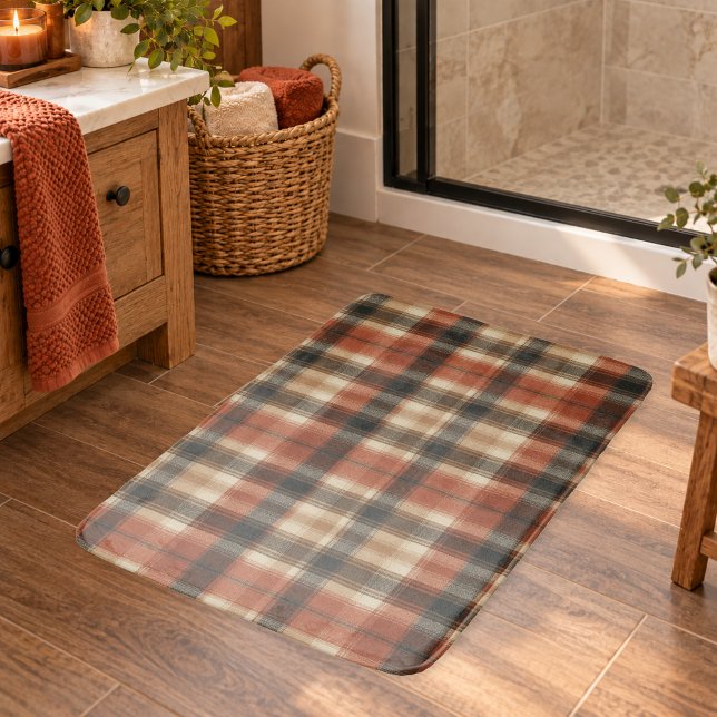 Rustic Fall Autumn Classic Plaid Rust Cream Black Bath Mat (Rustic Fall Autumn Classic Plaid Rust Cream Black Bath Mat)