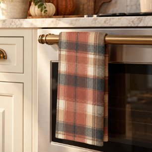Rustic Fall Autumn Classic Plaid Rust Cream Black Tea Towel