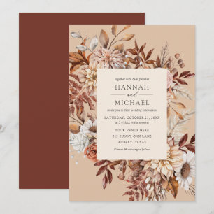Rustic Fall Autumn Floral Leaves Wedding Invitation