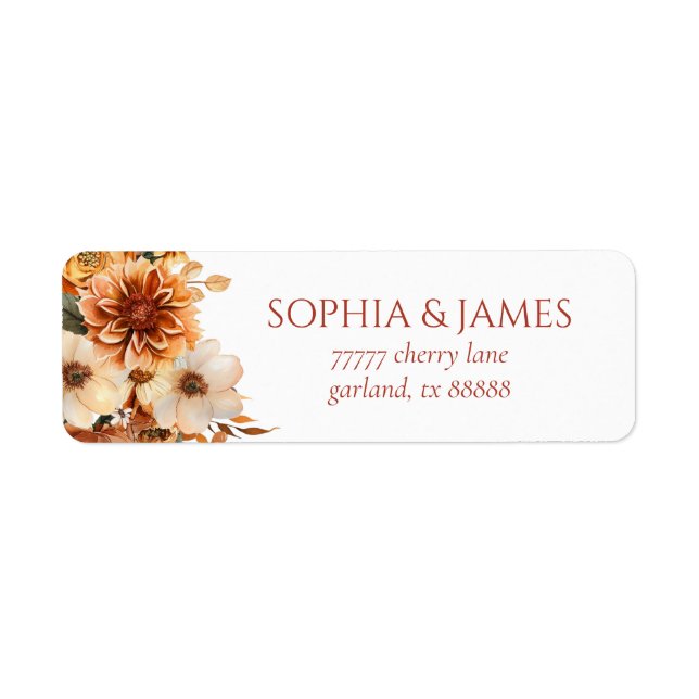 Rustic Fall Autumn Floral Wedding Return Address Label (Front)