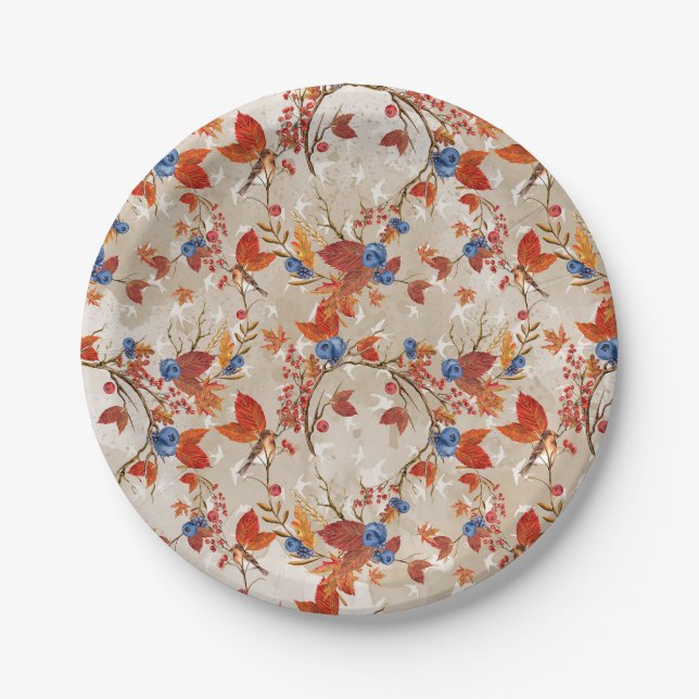Rustic Fall Autumn Flower Floral Pattern Paper Plate (Front)