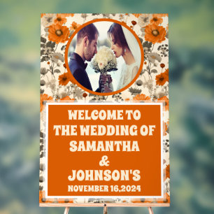 Rustic Fall Autumn Flowers Photo Wedding Welcome Acrylic Sign