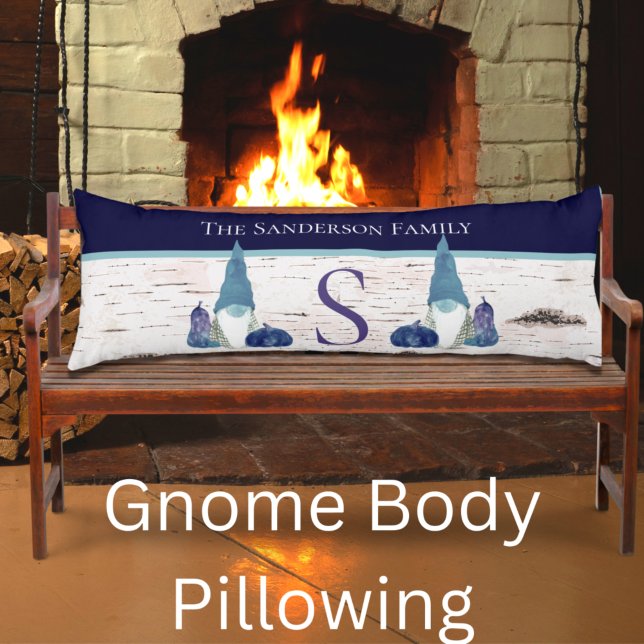 Rustic Fall Autumn Gnome Navy Dusty Blue pumpkins  Body Cushion (Creator Uploaded)