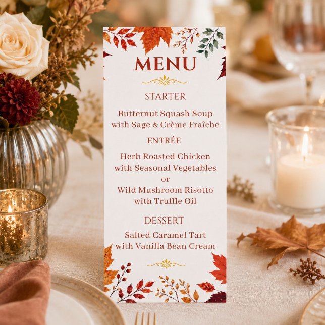 Rustic Fall Autumn Ivory & Orange Leaves Menu (Creator Uploaded)