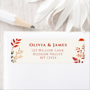 Rustic Fall Autumn Ivory & Orange Leaves Return Address Label