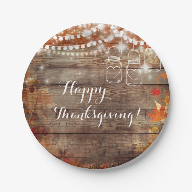 Rustic Fall Autumn Leaves Thanksgiving Plates (Front)