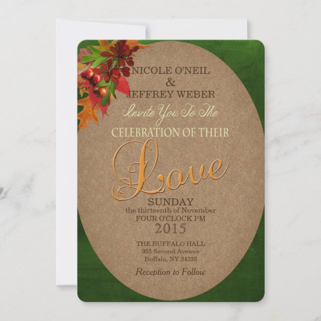 Rustic Fall Autumn Leaves Wedding Invitation (Front)