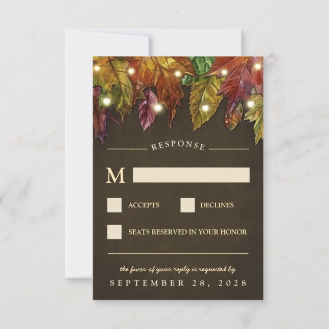 Rustic Fall Autumn Leaves Wedding RSVP Cards (Front)