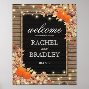 Rustic Fall Autumn Pumpkin Lights Welcome Wedding Poster