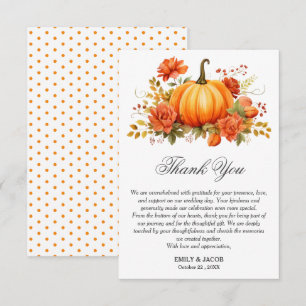 Rustic Fall Autumn Pumpkin Wedding  Thank You Card