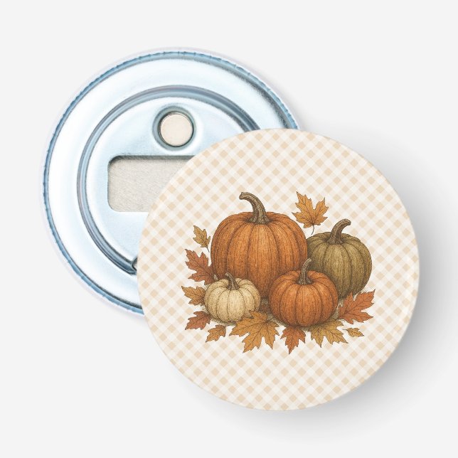 Rustic Fall/Autumn pumpkins & leaves Bottle Opener (Front)