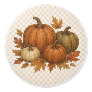Rustic Fall/Autumn pumpkins & leaves Ceramic Knob