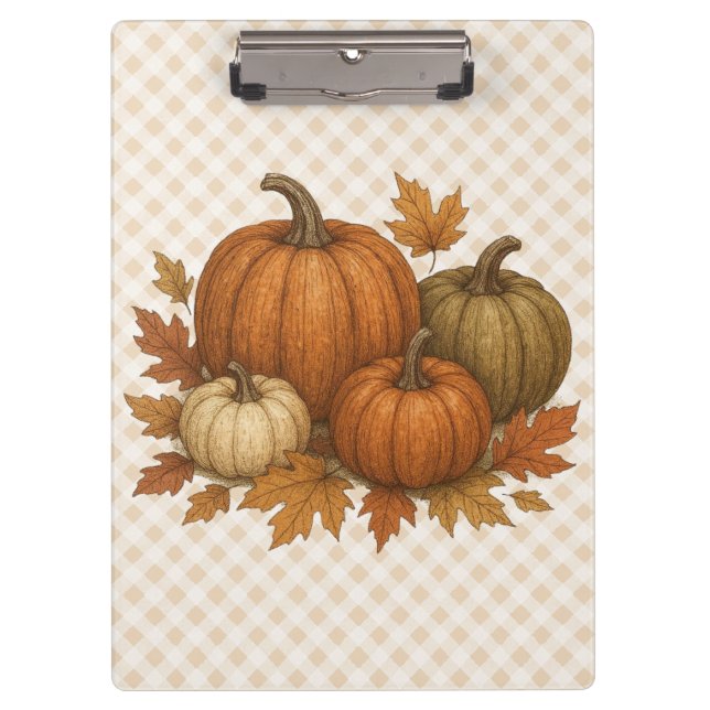 Rustic Fall/Autumn pumpkins & leaves Clipboard (Front)