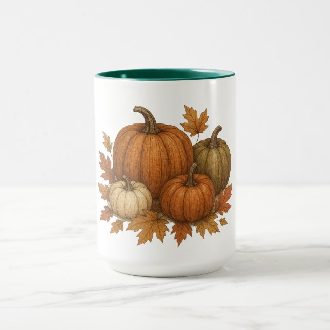 Rustic Fall/Autumn pumpkins & leaves Mug (Center)