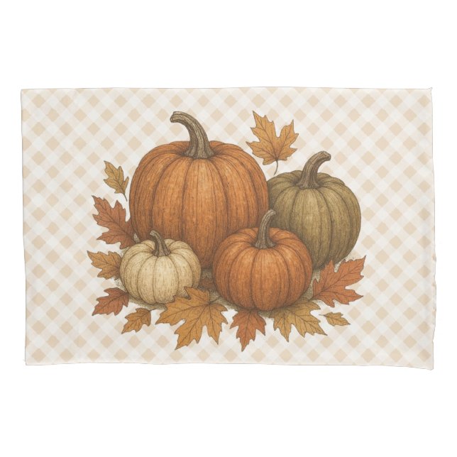Rustic Fall/Autumn pumpkins & leaves Pillowcase (Front)
