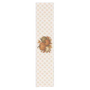 Rustic Fall/Autumn pumpkins & leaves Short Table Runner