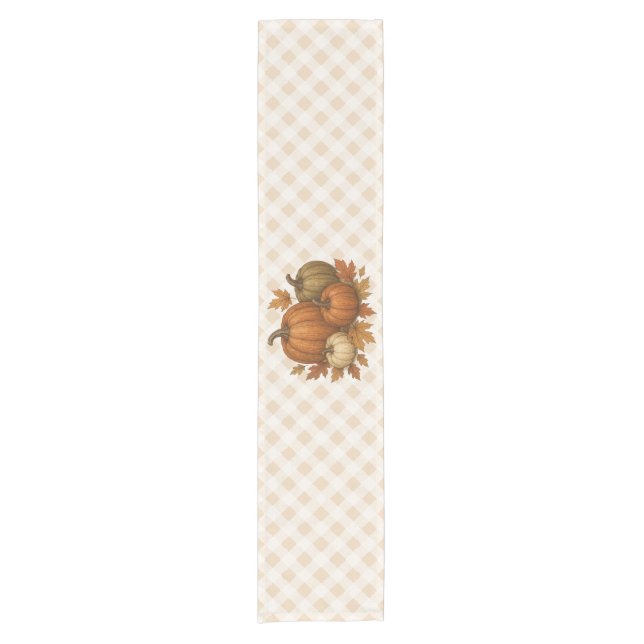 Rustic Fall/Autumn pumpkins & leaves Short Table Runner (Front)