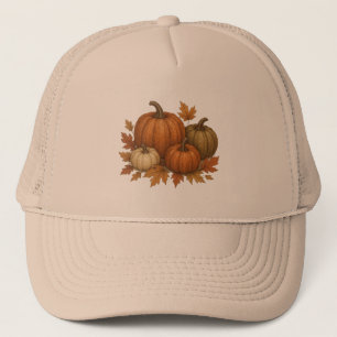 Rustic Fall/Autumn pumpkins & leaves Trucker Hat