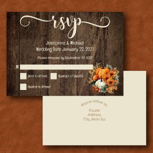 Rustic Fall Autumn Pumpkins Wedding RSVP Card