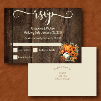 Rustic Fall Autumn Pumpkins Wedding RSVP Card