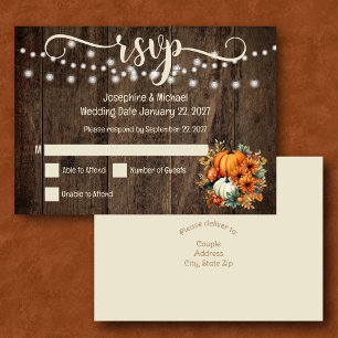 Rustic Fall Autumn Pumpkins Wedding RSVP Card