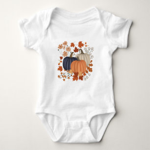 Rustic Fall Autumn Pumpkins Wildflowers Leaves Baby Bodysuit