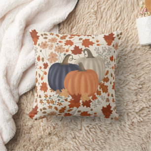 Rustic Fall Autumn Pumpkins Wildflowers Leaves Cushion