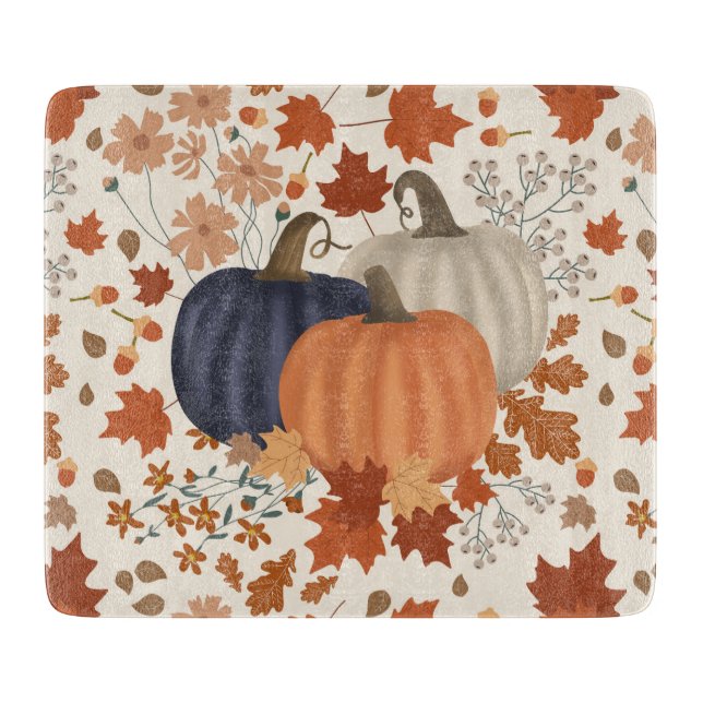 Rustic Fall Autumn Pumpkins Wildflowers Leaves Cutting Board (Front)