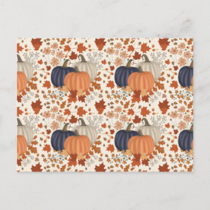 Rustic Fall Autumn Pumpkins Wildflowers Leaves Holiday Postcard