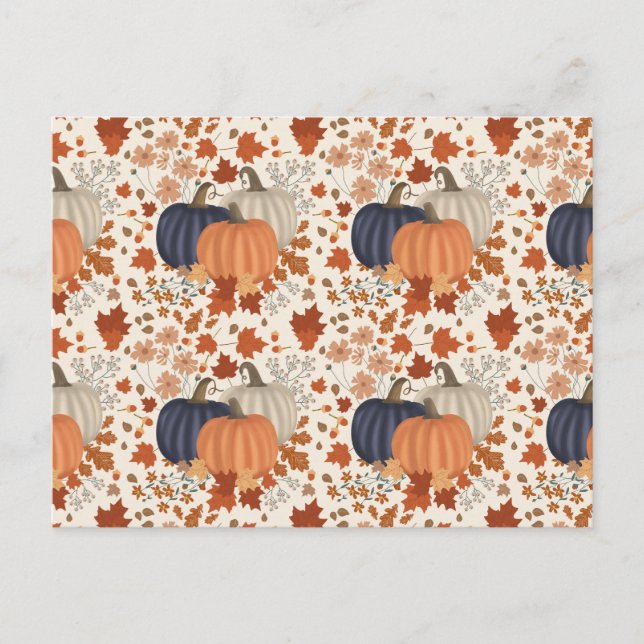 Rustic Fall Autumn Pumpkins Wildflowers Leaves Holiday Postcard (Front)