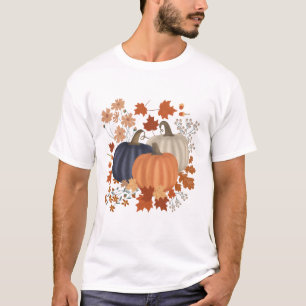 Rustic Fall Autumn Pumpkins Wildflowers Leaves T-Shirt