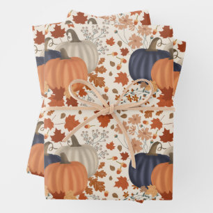 Rustic Fall Autumn Pumpkins Wildflowers Leaves Wrapping Paper Sheet