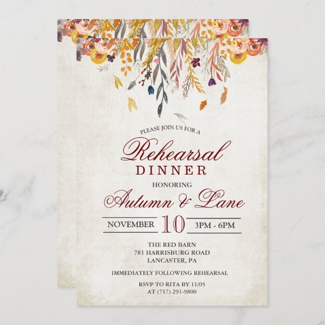 Rustic Fall Autumn Rehearsal Dinner Invitation (Front/Back)
