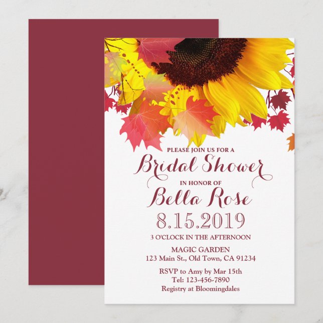 Rustic Fall Autumn Sunflower Bridal Shower Cards (Front/Back)