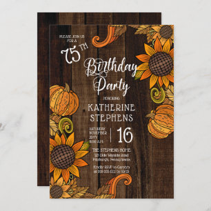Rustic Fall Autumn Sunflowers 75th Birthday Party Invitation